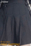 Znbbw Women Dark Black Shirt And Gothic Mini Skirt Two Piece Set Female BF Shirt Top Sexy Pleated Skirt Set Ladies Summer 2 Piece Suit