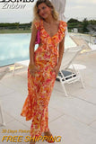 Znbbw TRAF Summer Elegant Dress Casual Strap Ruffles Tassel Printing Slim LongSling Backless Dress For Women