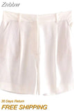 Znbbw TRAF Summer Linen Suits Women Buttons Sleeveless Thin Vest Crop Top Female Pleated Shorts Set Women 2 Piece Set