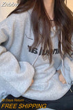 Znbbw Women Oversized Hoodies Casual Streetwear Harajuku Pullover Grey Vintage Long Sleeve Hip Hop Ladies Tops Autumn Women Clothing