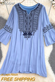 Znbbw Temperament Loose Ethnic Style Embroidered Dress Cotton Linen Holiday Vintge Dresses Women D1445