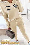 znbbw Women Suit Jogger Two Piece Set Autumn Fashion Print Tracksuits Women 2023 Streetwear Zipper Long Sleeve Tops + Trousers Outfits