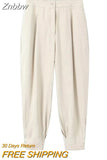 Znbbw TRAF Pants Women Summer Loose Folds Simple Basic All-match Office Lady Trousers Cozy Streetwear Young Pant