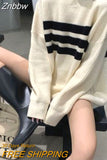 Znbbw Gothic Sweaters Women Harajuku Punk Knitted Stripes Jumper Vintage Plus Size Loose Long Sleeve Pullover Tops Streetwear
