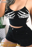 Znbbw Skeleton Hand Print Bodycon Crop Tops Women Sexy V-neck Spandex Spaghetti Strap Sleeveless Harajuku Clubwear Camisole