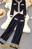 Znbbw Winter Runway Knitted 2 Pieces Set Women Long Sleeve Pullovers Sweater Casual Cardigan Jumper Tops and Pants Suits