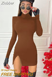 Znbbw Women Spring Autumn Long Sleeve Bodycon Soild Color Black Slim Package Hip Mini Dress 2023 Female Clothing Streetwear