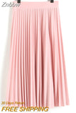 Znbbw Women Fashion High Waist Pleated Solid Color Ankle Length Skirt All-match chiffon Clothing Lady Casual Stretchy Thicken Skirts
