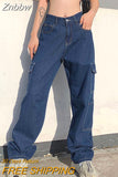 Znbbw Cargo Pants Fashion Vintage Streetwear Baggy Pants Casual Pockets Low Waist Retro Hip Hop Loose Sexy Overalls Denim Trousers