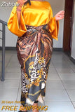 Znbbw Fashion Elegant Two Piece Set African Women Casual Loose Flare Sleeve Tshirt Lace-up Print Skirt Suit 2023 female Outfit