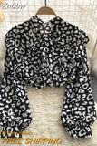 Znbbw WomenEuropean American Retro Leopard Print Blouse Female Loose Thin Lantern Sleeve Blusa All-match Chiffon Shirt KK1761
