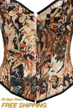 Znbbw Fashion Retro Sexy Floral Print Back Bandage Croser Girdle Waist Trainer Bustier Front Hook Buckle Push Up Shaper Tops