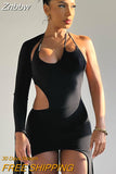 Znbbw Women Sexy Halter Hollow Out Party Club Bodycon Black Mini Dress 2023 Summer Clothes Wholesale Items For Business