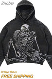 Znbbw New Fall Skull Print Street Hip Hop Retro Oversized Hoodies Y2K Fashion Loose Gothic Sweatshirt Men And Women Tops Hoodies