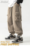 Znbbw Men's Fleece Pants 2023 New Large Pocket Design Trousers Women Warm Thick Casual Cargo Pants Fashion Joggers Sweatpants