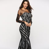 Znbbw Station Popular Style Female Lace Gauze Self-Cultivation Socialite Fan Dance President Style Toast Evening Dress