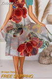 Znbbw Dresses Woman 2023 V-Neck Floral Printed Boho Dresses Summer Short Sleeve Loose Retro A-Line Plus Size Female Dress Robe