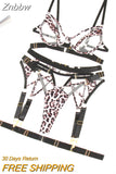 Znbbw Leopard Lingerie Sensual Underwear 3-Piece Sheer Lace Patchwotk Intimate Transparent Bra And Panty Set Fancy Outfits
