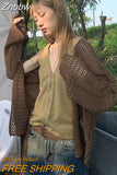 Znbbw Harajuku Knitted Cardigan Women Vintage Hollow Out Oversized Sweater Korean Fashion Loose Casual Long Sleeve Thin Tops