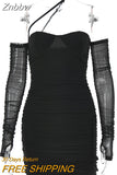 Znbbw Mesh Strapless Women Dress Fashion Off-shoulder Zipper Backless Bodycon Dresses Sexy Night Club Party Mini Dress