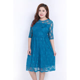 Znbbw Style Fat MM Large Size Elegant Dress Dress Medium Sleeve Dress Lace Skirt