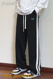 Znbbw Men's Striped Slit Pants Spring Autumn Straight Wide Leg Trousers High Street Loose Casual Trousers 2023 Fashion Men Clothing