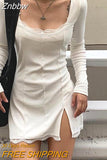 Znbbw Autumn Spring Women Sexy Lace Patchwork Long Sleeve Split Dress Hip Package Mini Vestido Party Club Low Chest Outfits Cloth