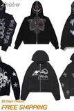 Znbbw Hoodie Rhinestone Skeleton Goth Sweatshirt Sport Coat Pullover Men's Gothic Long Sleeve Oversized Hoodie Y2k Jacket Hoodies 0410