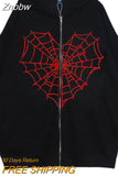 Znbbw Y2k Harajuku Men's Hoodie Halloween Hot Drill Spider Web Print Korean Sweatshirt Y2K Gothic Vintage Sweatshirt Men's Winter