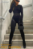 Znbbw Women Long Sleeve Bodycon Streetwear Black Jumpsuit Overalls One Piece Outfit 2023 Autumn Wholesale Items For Business