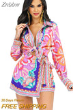Znbbw Print Tracksuit Women Short Sleeve Shirt And Shorts Two Piece Sets Female Fashion Outfits 2023 Single Breasted Top Suits