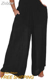 Znbbw Women's wide leg loose wide leg pants High Waist Solid Color Relaxed Fit Beach Lounge Pants