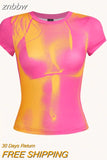znbbw Spring Sexy Graphic T Shirt Summer Clothes For Women 2023 Yellow Long Sleeve O Neck Tops Female Tees White Tee Shirt