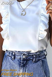 Znbbw Women Elegant Solid color Ruffle blouse shirt 2023 Summer O Neck Pleated Blusa Lady 3XL New Casual Button sleeveless tops blusa