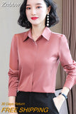 Znbbw Woman Blouses 2023 Office Lady Simplicity Hidden Breasted Silk Satin Shirts For Women Basic Clothing Female Casual Tops