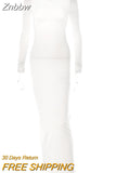 Znbbw Elegant Backless Maxi Dress For Women Robe Autumn Full Sleeve Bodycon High Waist Irregular Ruched Long Dresses Vestido