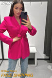 Znbbw Tops With Belt Pant Sets Women Fashion Single Button Jacket Trousers Autumn Winter Office Outfits Outwear