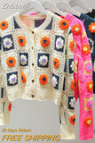 Znbbw Fall Women's Crochet Cardigans Multicolor Y2k Vintage Knitted Sweaters Long Sleeve Loose Coats Warm Sweaters 3 Colors