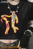 Znbbw Y2k tops skull print top Korean O-neck crop top 90s summer fashion punk casual aesthetic T-shirt vintage aesthetic top