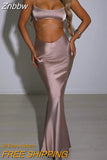 Znbbw Satin Crop Top And Long Skirt Sets Sexy Drawstring Dress Set Women Outfits 2023 Autumn Female Party 2 Piece Sets