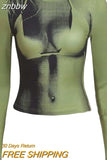 znbbw Spring Sexy Graphic T Shirt Summer Clothes For Women 2023 Yellow Long Sleeve O Neck Tops Female Tees White Tee Shirt