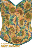 Znbbw Fashion Retro Sexy Floral Print Back Bandage Croser Girdle Waist Trainer Bustier Front Hook Buckle Push Up Shaper Tops