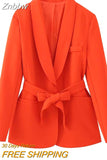 Znbbw Tops With Belt Pant Sets Women Fashion Single Button Jacket Trousers Autumn Winter Office Outfits Outwear