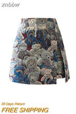 znbbw Women's Suits New Summer 2023 Korean Fashion Cute Little Bear Print Jacquard Crop Bow Suspender Tops High Waist Mini Skirts