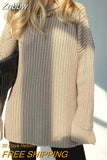 Znbbw Women Sweater Casual Loose O Neck Elegant Knit Pullovers Y2K Winter 2023 Fashion Long Sleeve Knitted Sweaters Oversized Tops