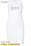 Znbbw Women Summer Fashion Letter Print Bodycon Party Package Hip Soild Color Tank Mini Dress Sundress 2023 Female Clothing