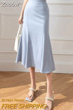 Znbbw Office Lady Solid Long Skirts Women 2023 Korean Fashion High Waist Wrap Hip Mermaid Skirt French Y2k Slim Casual Skirt