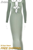 Znbbw Halter Strapless Backless Midi Dress For Women Robe 2023 Autumn Full Sleeve Bodycon Party Long Dress Vestido