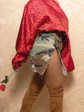 Znbbw Casual Camouflage Button Side Slit Mini Skirt Women Summer Fashion y2k Streetwear Slim High Waist Hip Skirt