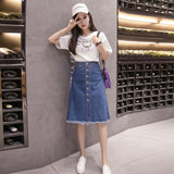 Znbbw Women High Waist Denim Skirts Fashion Chic Breasted A-Line Skirts Elegant Ladies Streetwear Tassel Casual Skirts Faldas Mujer